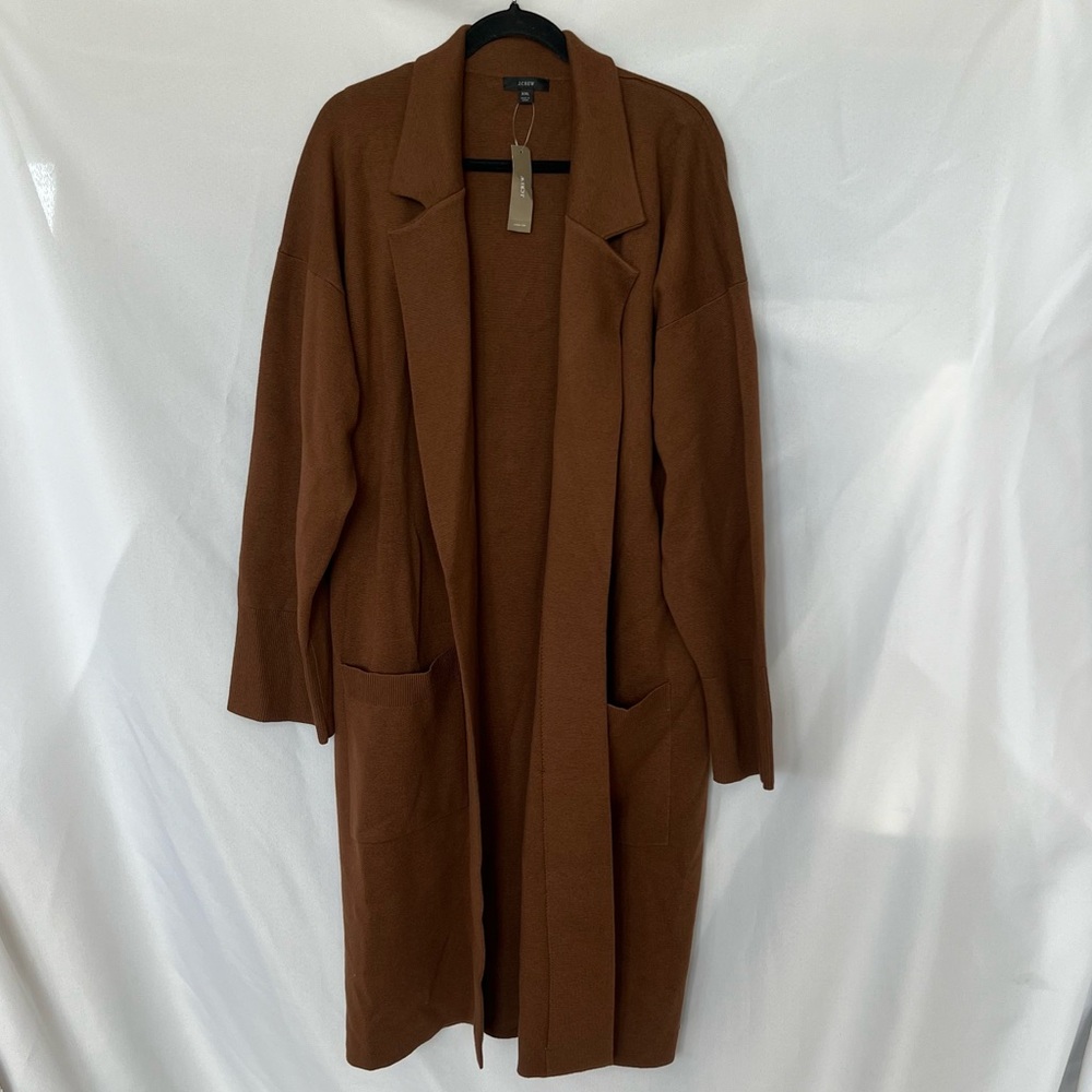 NWT J. Crew Ella Cotton Wool Brown Open Front Long Knit Sweater Blazer XXL - Picture 3 of 7